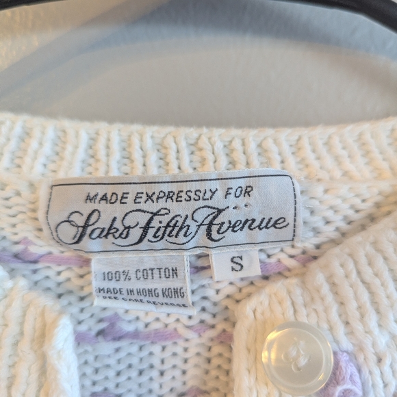 Vintage Saks Fifth Avenue Novelty Cropped Cotton Floral Sweater - Picture 4 of 4